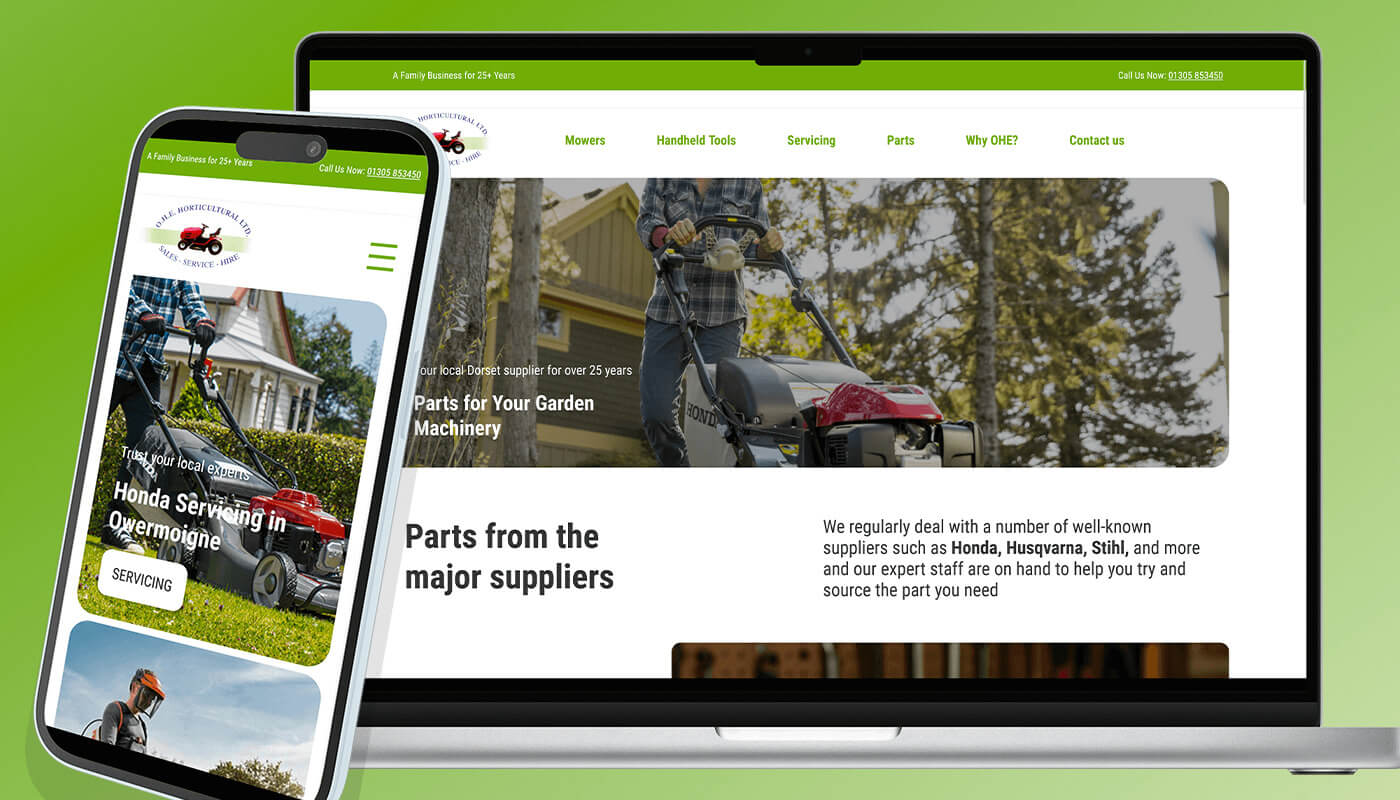 OHE Horticultural web design on iphone and Apple Mac laptop